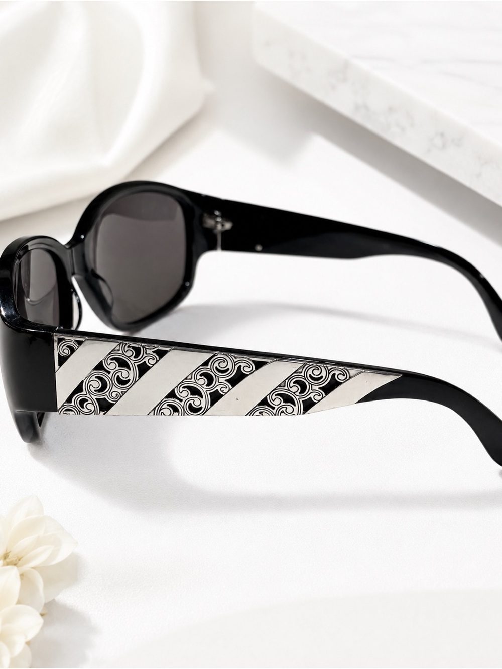 Brighton Black Women's Sunglasses with Gray Lenses Silver Ornate details